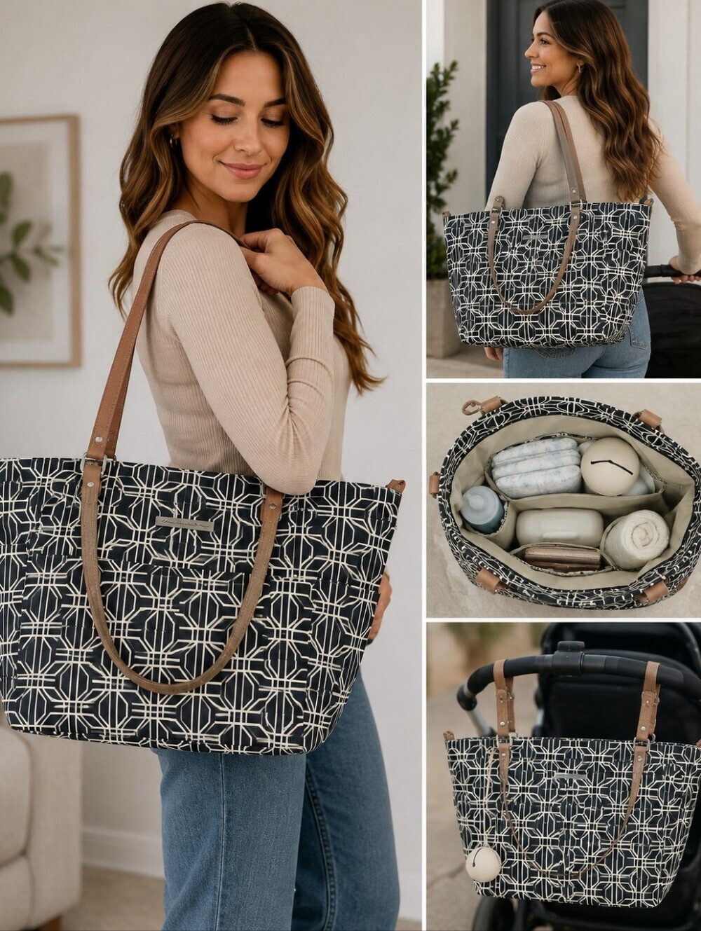 Petunia Pickle Bottom Black and White Geometric Baby Bag